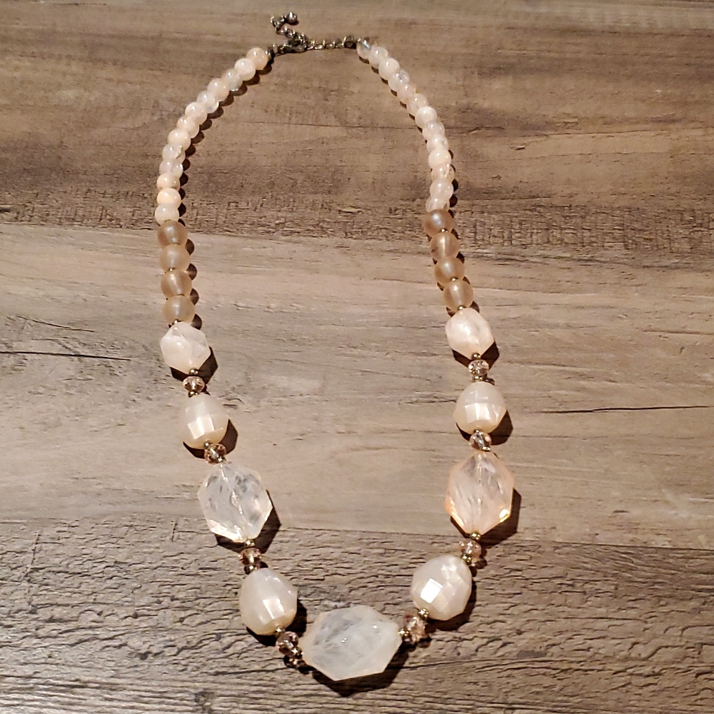 *2/$10* Costume Jewelry Gold and Light Pink Gems Statement Necklace